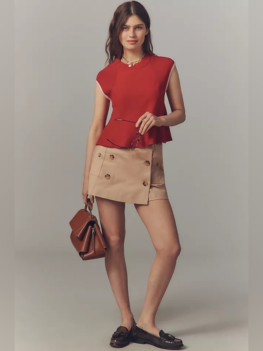 NWT Maeve by Anthropologie Red Knit Peplum Muscle Tank Top Womens Large